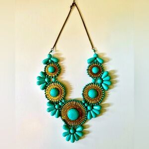 Turquoise Glass Beaded Bib Statement Necklace 🦋
